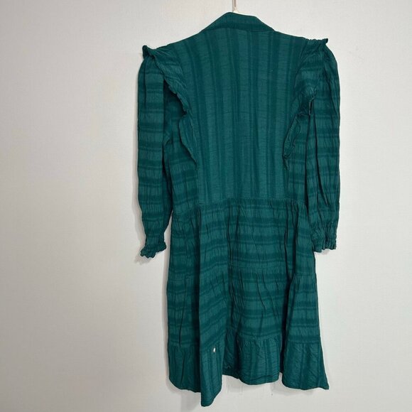 Anthropologie Amadi Rossi Teal Blue Ruffle Mini Long Sleeve Dress Size XS - Picture 2 of 8